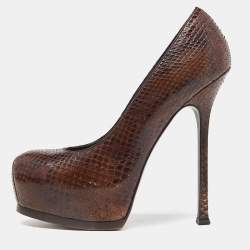 Yves Saint Laurent Brown Python Cap Toe Tribtoo Platform Pumps Size 39