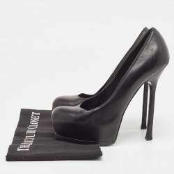 Pre Owned Yves Saint Laurent Black Leather Tribtoo Platform Pumps Size 37