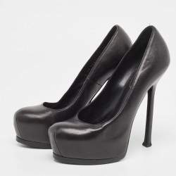 Pre Owned Yves Saint Laurent Black Leather Tribtoo Platform Pumps Size 37