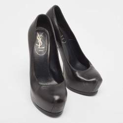 Pre Owned Yves Saint Laurent Black Leather Tribtoo Platform Pumps Size 37