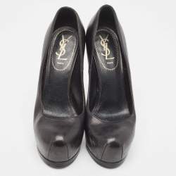 Pre Owned Yves Saint Laurent Black Leather Tribtoo Platform Pumps Size 37