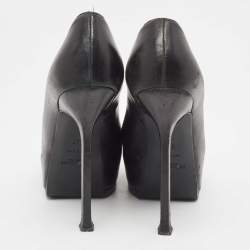 Pre Owned Yves Saint Laurent Black Leather Tribtoo Platform Pumps Size 37