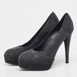 Pre Owned Yves Saint Laurent Navy Blue Suede Tribtoo Pumps Size 36