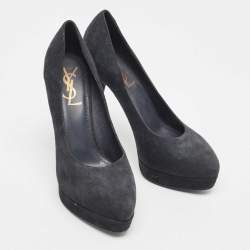 Pre Owned Yves Saint Laurent Navy Blue Suede Tribtoo Pumps Size 36