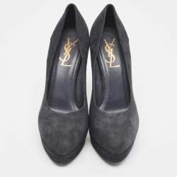 Pre Owned Yves Saint Laurent Navy Blue Suede Tribtoo Pumps Size 36