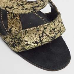 Pre Owned Yves Saint Laurent Gold/Black Suede Slingback Sandals Size 40