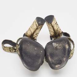 Pre Owned Yves Saint Laurent Gold/Black Suede Slingback Sandals Size 40