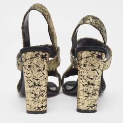 Pre Owned Yves Saint Laurent Gold/Black Suede Slingback Sandals Size 40