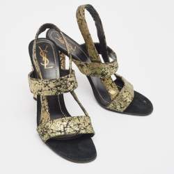 Pre Owned Yves Saint Laurent Gold/Black Suede Slingback Sandals Size 40