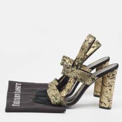Pre Owned Yves Saint Laurent Gold/Black Suede Slingback Sandals Size 40