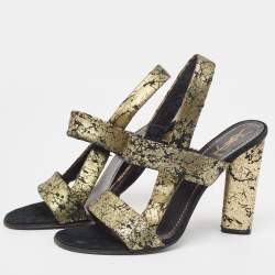 Pre Owned Yves Saint Laurent Gold/Black Suede Slingback Sandals Size 40