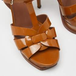 Pre Owned Yves Saint Laurent Mustard Patent Leather Tribute Ankle Strap Sandals Size 37