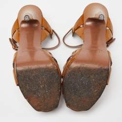 Pre Owned Yves Saint Laurent Mustard Patent Leather Tribute Ankle Strap Sandals Size 37