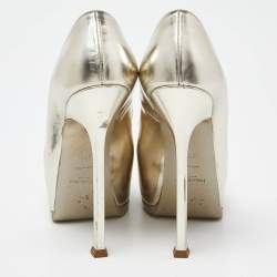 Yves Saint Laurent Light Gold Leather Tribtoo Platform Pumps Size 37.5