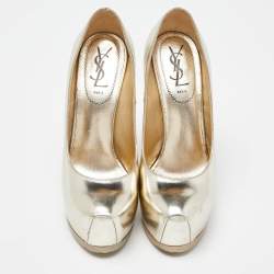 Yves Saint Laurent Light Gold Leather Tribtoo Platform Pumps Size 37.5