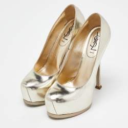 Yves Saint Laurent Light Gold Leather Tribtoo Platform Pumps Size 37.5