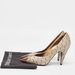 Pre Owned Yves Saint Laurent Brown/Grey Canvas and Leather Pointed Toe Pumps Size 36