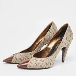 Pre Owned Yves Saint Laurent Brown/Grey Canvas and Leather Pointed Toe Pumps Size 36