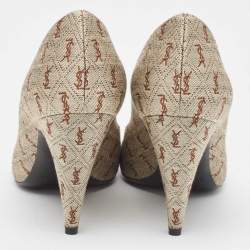 Pre Owned Yves Saint Laurent Brown/Grey Canvas and Leather Pointed Toe Pumps Size 36