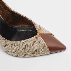 Pre Owned Yves Saint Laurent Brown/Grey Canvas and Leather Pointed Toe Pumps Size 36