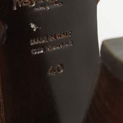 Pre Owned Yves Saint Laurent Dark Brown Suede and Leather Whipstitch T Strap Sandals Size 40