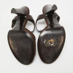 Pre Owned Yves Saint Laurent Dark Brown Suede and Leather Whipstitch T Strap Sandals Size 40
