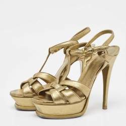 Yves Saint Laurent Metallic Leather Tribute Sandals Size 37