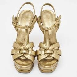 Yves Saint Laurent Metallic Leather Tribute Sandals Size 37