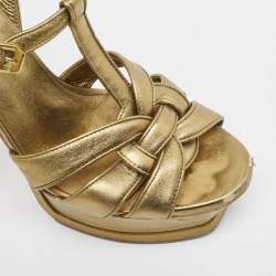 Yves Saint Laurent Metallic Leather Tribute Sandals Size 37