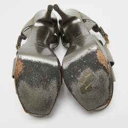 Pre Owned Yves Saint Laurent Metallic Grey Leather Tribute Sandals Size 39