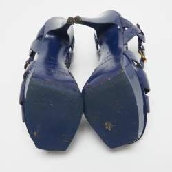 Pre Owned Yves Saint Laurent  Blue Patent Tribute Ankle Strap Sandals Size 36