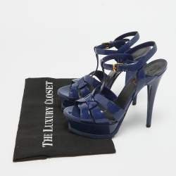 Pre Owned Yves Saint Laurent  Blue Patent Tribute Ankle Strap Sandals Size 36