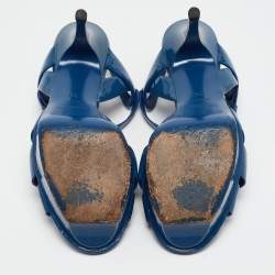 Pre Owned Yves Saint Laurent Blue Patent Tribute Sandals Size 38