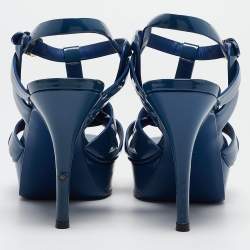 Pre Owned Yves Saint Laurent Blue Patent Tribute Sandals Size 38