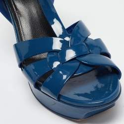 Pre Owned Yves Saint Laurent Blue Patent Tribute Sandals Size 38