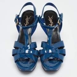 Pre Owned Yves Saint Laurent Blue Patent Tribute Sandals Size 38