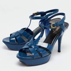 Pre Owned Yves Saint Laurent Blue Patent Tribute Sandals Size 38