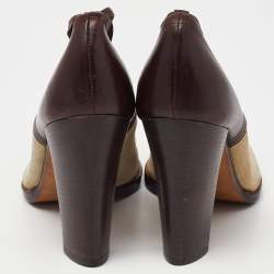 Yves Saint Laurent Brown/Beige Suede and Leather Fringe Detail Ankle Wrap Pumps Size 37