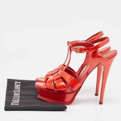 Yves Saint Laurent Red Patent Leather Tribute Sandals Size 37.5