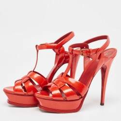 Yves Saint Laurent Red Patent Leather Tribute Sandals Size 37.5