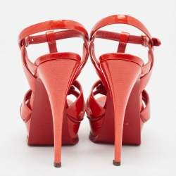 Yves Saint Laurent Red Patent Leather Tribute Sandals Size 37.5