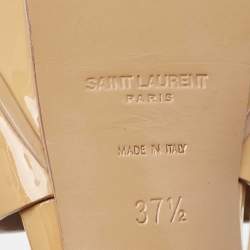 Pre Owned صندل إيف سان لوران تربيوت جلد بيج لامع نعل سميك مقاس 39.5