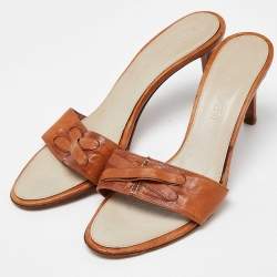 Yves Saint Laurent Brown Leather Open Toe Slide Sandals Size 38.5