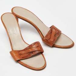 Yves Saint Laurent Brown Leather Open Toe Slide Sandals Size 38.5