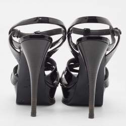 Pre Owned Yves Saint Laurent Black Patent Tribute Ankle Strap Sandals Size 39
