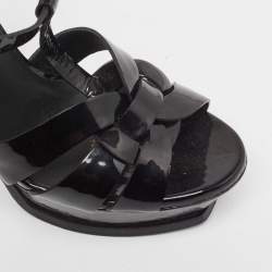Pre Owned Yves Saint Laurent Black Patent Tribute Ankle Strap Sandals Size 39