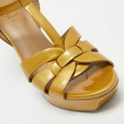Pre Owned Yves Saint Laurent Yellow Patent Leather Tribute Sandals Size 38