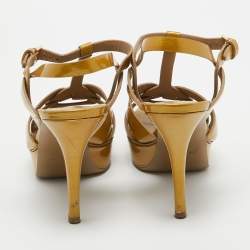 Pre Owned Yves Saint Laurent Yellow Patent Leather Tribute Sandals Size 38