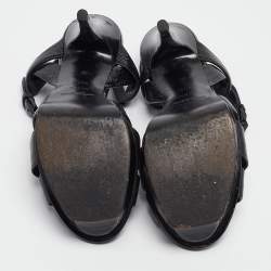مملوكة مسبقًا Yves Saint Laurent Black Textured Patent Leather Tribute Platform Ankle Strap Sandals Size 36.5