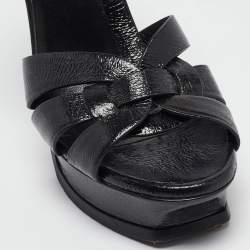 مملوكة مسبقًا Yves Saint Laurent Black Textured Patent Leather Tribute Platform Ankle Strap Sandals Size 36.5